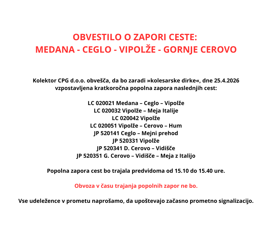 Obvestilo o zapori ceste