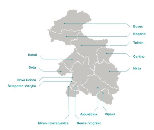Zemljevid občin vključenih v regijsko celostno prometno strategijo Severne Primorske